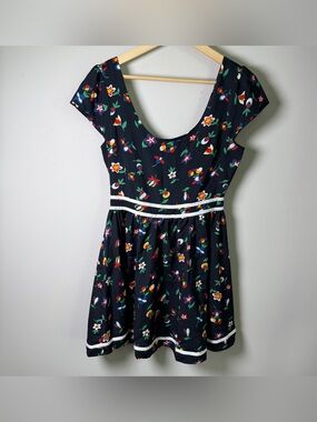 Lucca Couture Navy Folk Floral Cutout Back Mini Dress Cottagecore Whimsigoth - 6